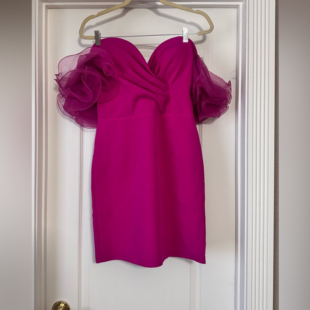 Made in Turkey , Gorgeous Elegant fuchsia color Off-Shoulder Dress